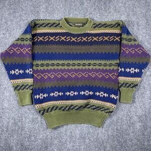 Timberland Sweater Mens Large Blue Green Purple Geometric Knit Weathergear L